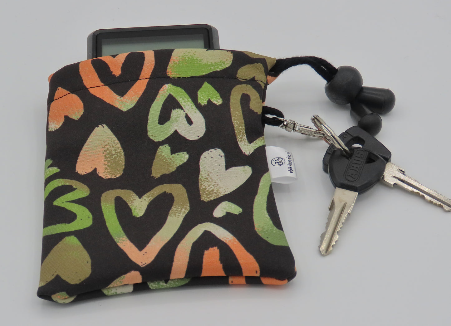 Ebike hoesje M display Bosch intuvia 100 Hartje op zwart softshell DLX