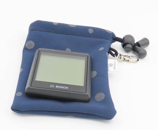 Ebike hoesje M display Bosch intuvia 100 Stip op donker blauw softshell DLX